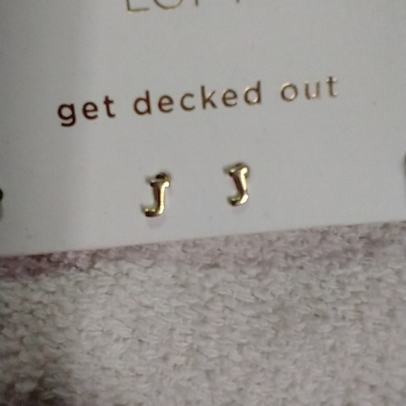 Loft 3 pairs earrings get decked out letter j cz cubic zirconia half hoop - Picture 4 of 5